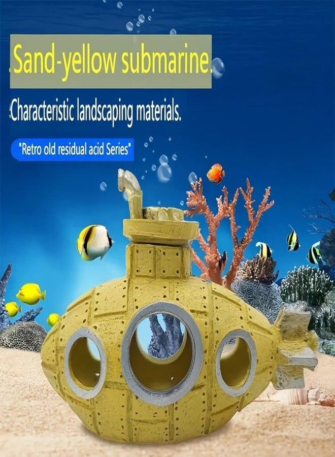 VAYINATO® 1 Pcs Vintage Resin Submarine Wreck (Random Color) Aquarium Decoration - Rustic Sunken Ship Decor with Realistic Textures & Multiple Openings for Fish Hiding, Durable Non-Toxic Resin - Image 2